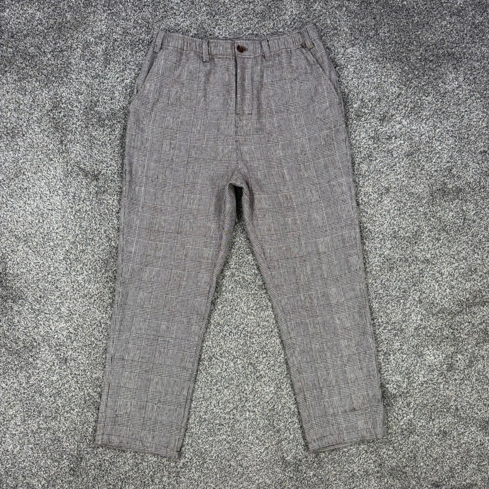 Malbon Golf Glen Plaid Tapered Pants Mens Medium Brown White Active Trousers